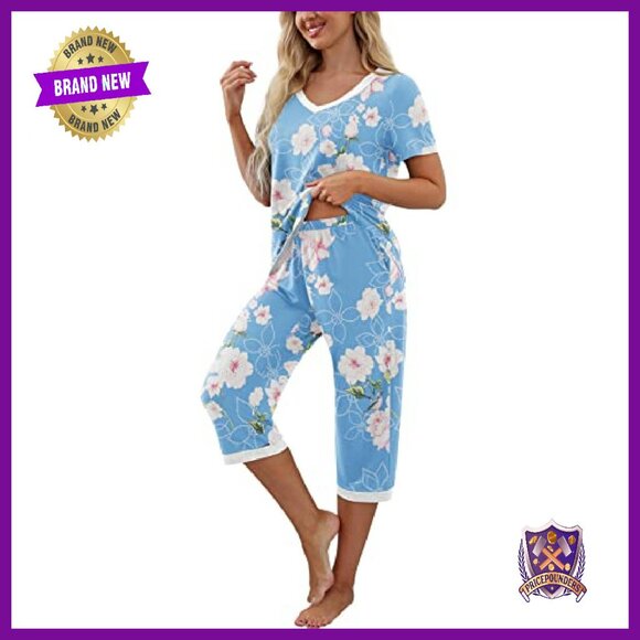 Soft Rayon Pajama Set with Pockets, Short Sleeve & Capri Pants - Picture 4 of 8